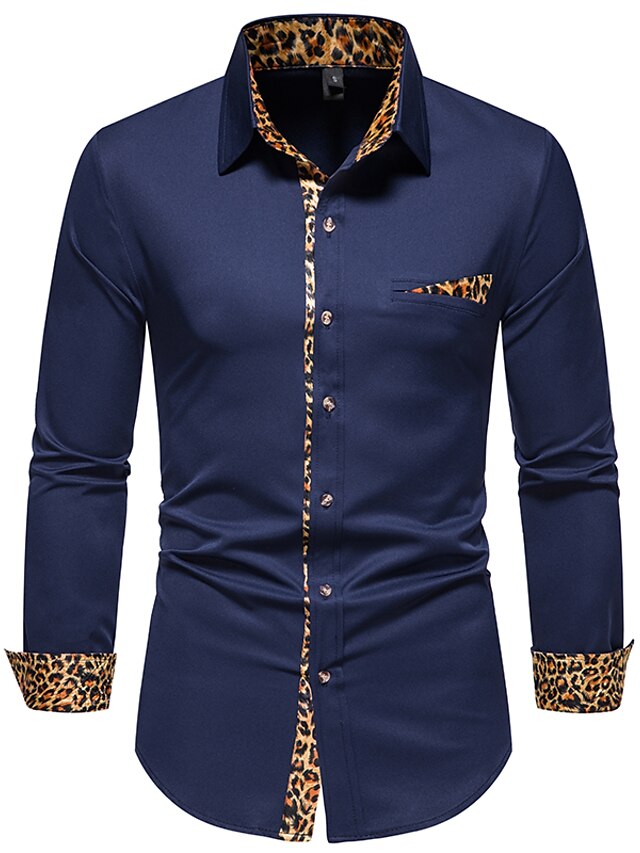 Mens Clothing Mens Shirts | Mens Shirt non-printing Leopard Plus Size Button Down Collar Daily Long Sleeve Tops Fashion White Bl