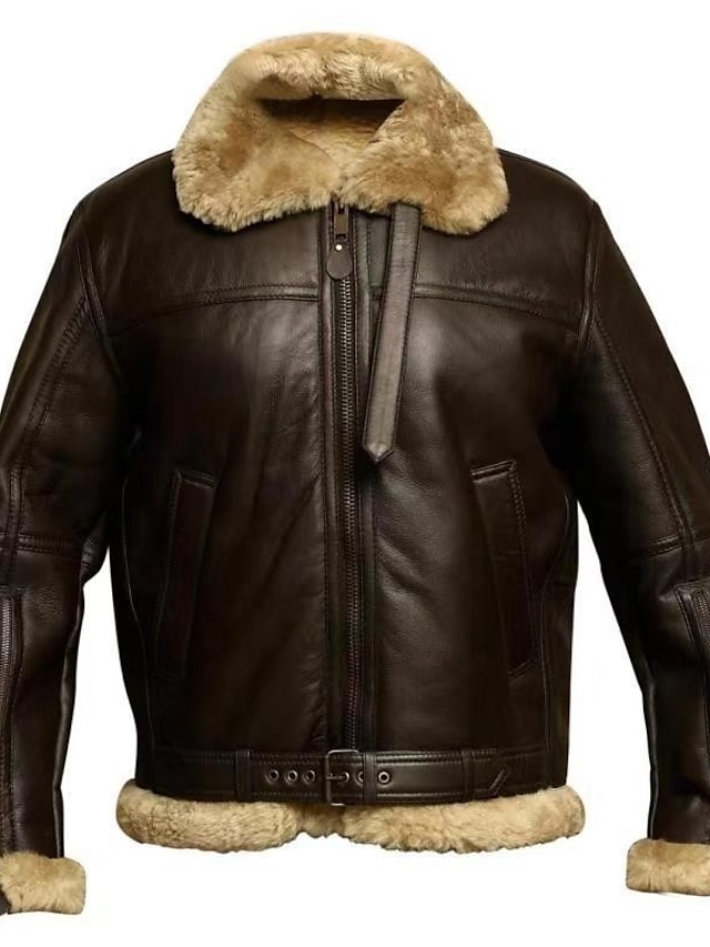 Mens Clothing Mens Outerwear | mens aviator ginger brown b3 real shearling sheepskin leather bomber flying jacket 5xl - HR18675