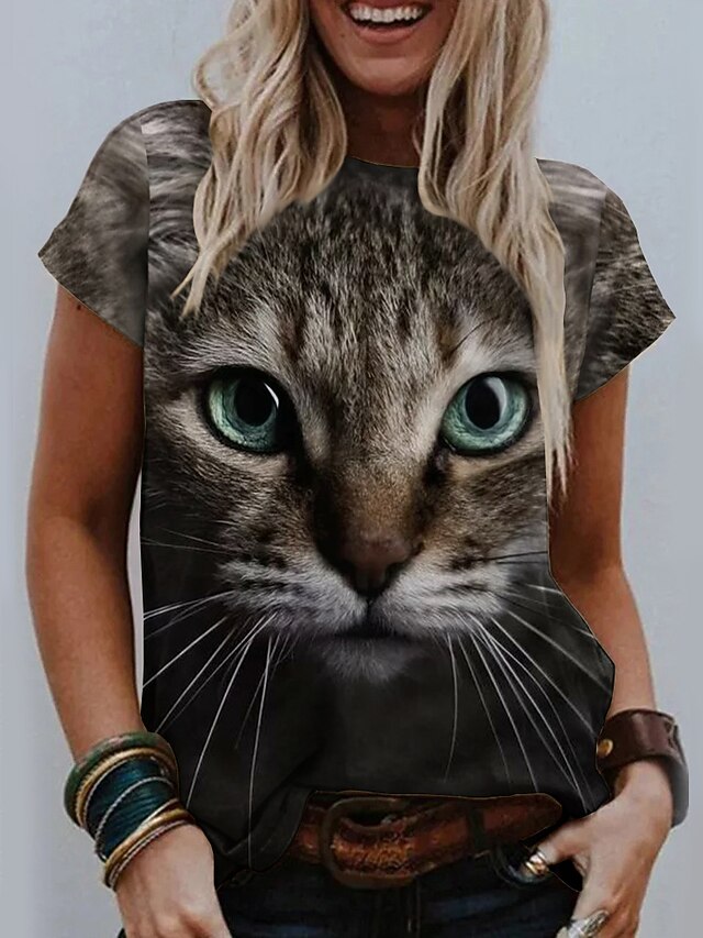 Per donna Informale Fine settimana Gatto 3D Pittura maglietta Gatto 3D  Manica corta Stampa Rotonda Essenziale Top Marrone S / Stampa 3D del  8980507 2022 a $17.24