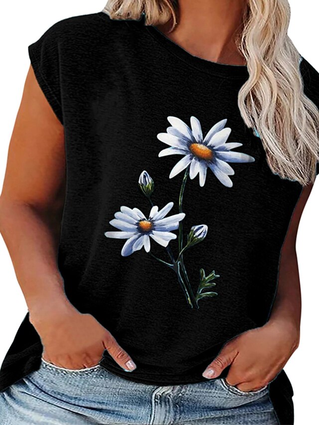 Womens Clothing Plus Size Collection | Womens Plus Size Tops Blouse T shirt Floral Print Short Sleeve Round Neck Streetwear Dail