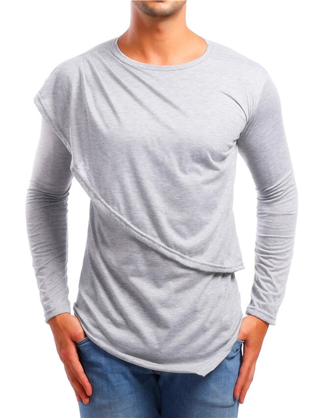 Mens Clothing Mens Tees & Tank Tops | Mens T shirt Tee Solid Color Crew Neck Casual Daily Asymmetric Long Sleeve Tops Cotton Lig