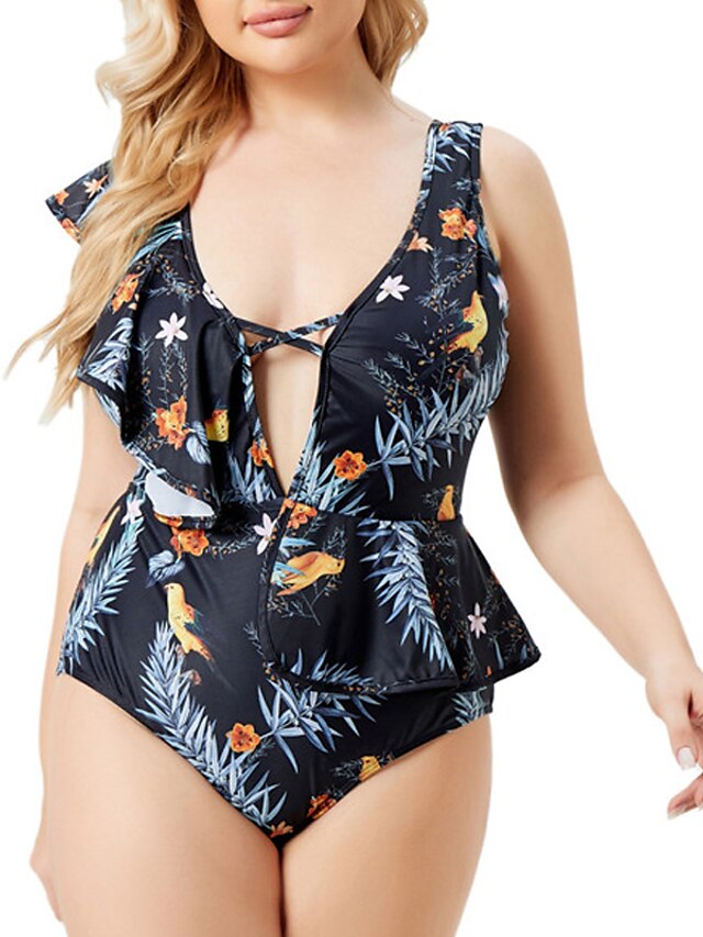 Womens Clothing Womens Swimwear | Womens Swimwear One Piece Monokini Bathing Suits Plus Size Swimsuit Tummy Control Ruffle Open 