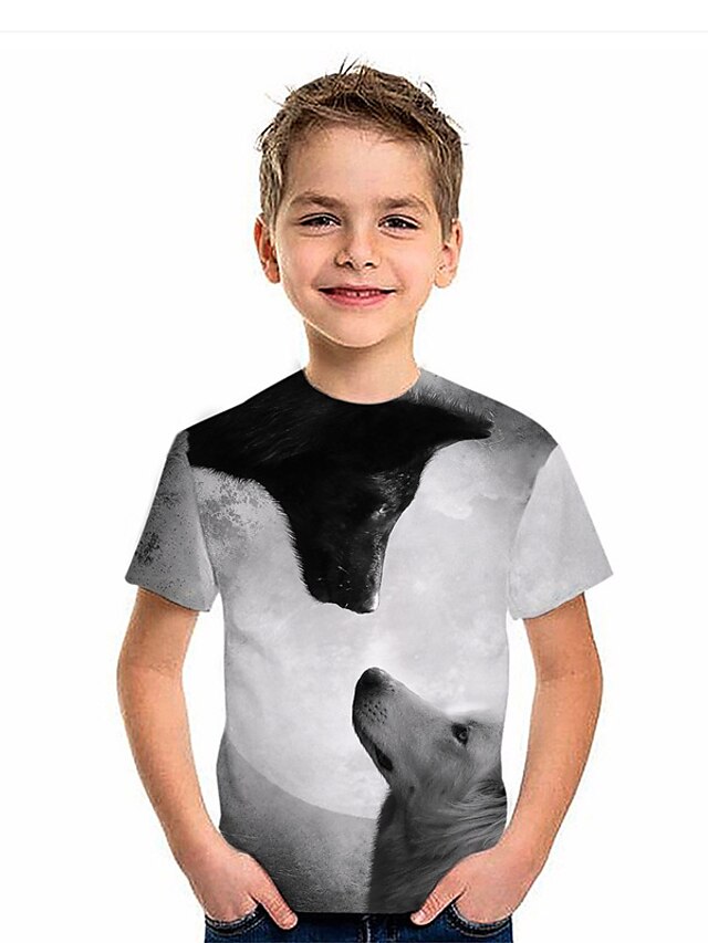 Baby & Kids Boys Clothing | Kids Boys T shirt Short Sleeve Black 3D Print Wolf Animal Daily Indoor Outdoor Active Fashion Daily 
