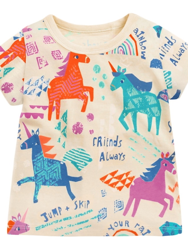 Kids Girls Cute Cartoon Horse Tees Shirt Tops Cotton Casual T-Shirts Sweatshirt