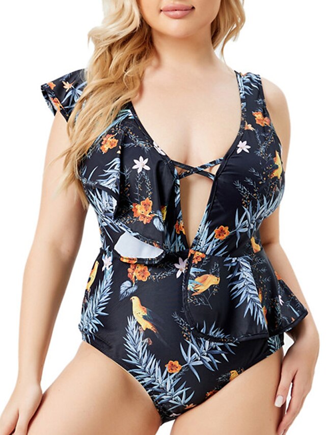 Womens Clothing Womens Swimwear | Womens Swimwear One Piece Monokini Bathing Suits Plus Size Swimsuit Tummy Control Ruffle Open 