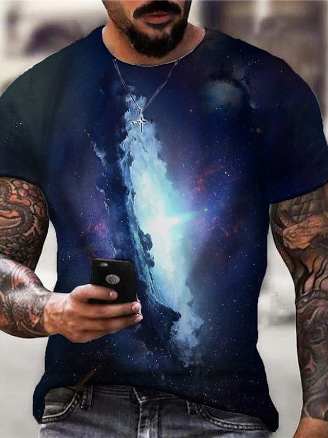  Men's T shirt Tee Designer Summer Short Sleeve Galaxy Graphic Patterned 3D Print Crew Neck Daily Sports Print Clothing Clothes Designer Casual Classic Blue