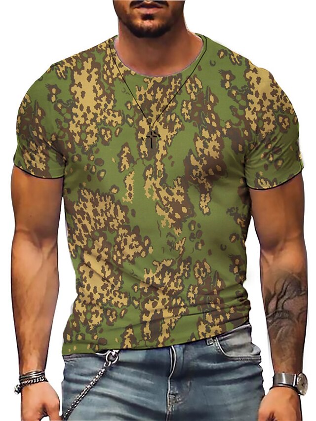 Mens Clothing Mens Tees & Tank Tops | Mens T shirt Tee 3D Print Graphic Leopard Camo / Camouflage Crew Neck Daily Sports Print S