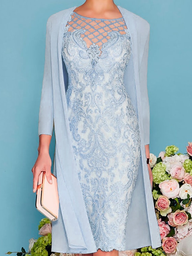  Women's Lace Dress Dress Set Midi Dress Pink Yellow Light Green Light gray Light Blue White 3/4 Length Sleeve Floral Pure Color Lace Summer Spring Crew Neck Elegant Classic Party