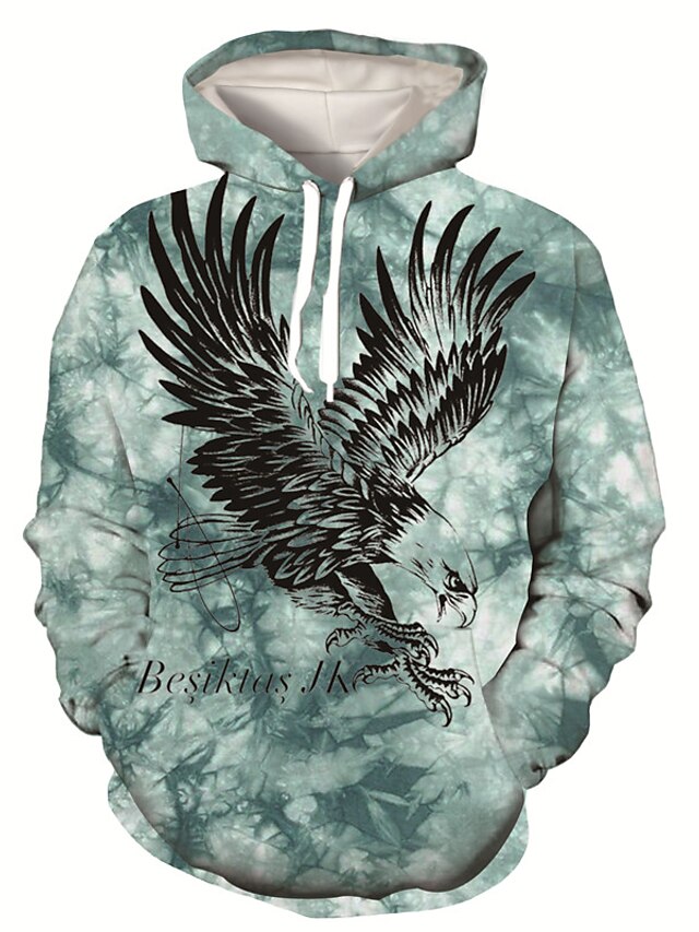 Mens Clothing Mens Hoodies & Sweatshirts | Mens Pullover Hoodie Sweatshirt Graphic Tie Dye Eagle Print Sports & Outdoor Casual D