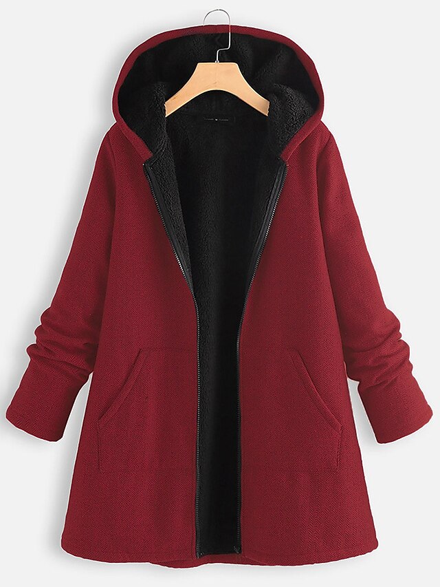 Women's Plus Size Curve Coat Hooded Coat Winter Fall Warm Mid-Length ...