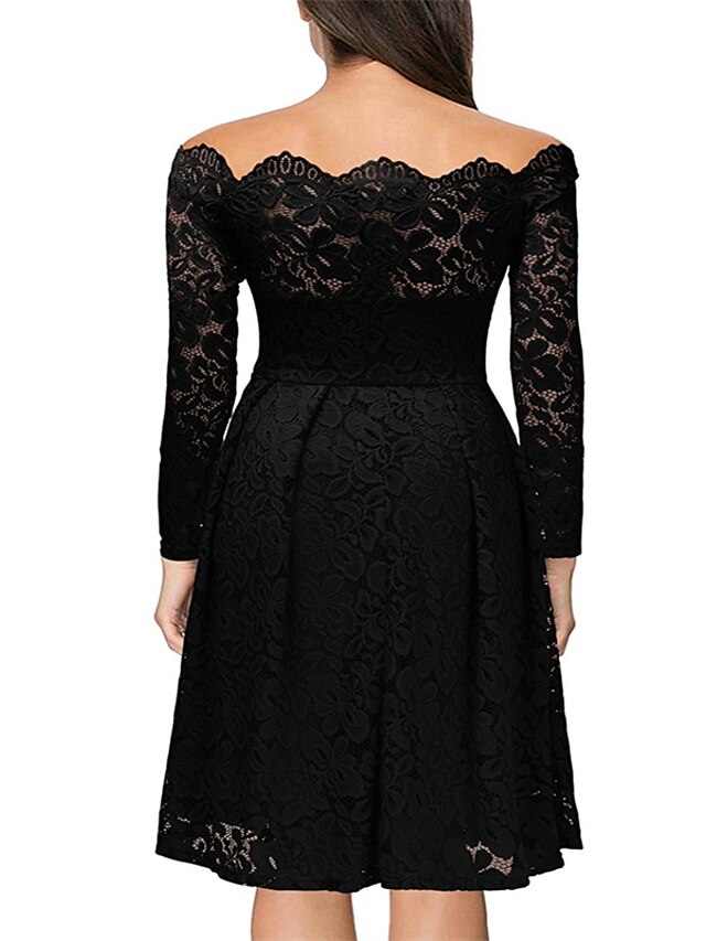 Womens Clothing Womens Dresses | Womens A Line Dress Knee Length Dress Black Purple Wine Short Sleeve Pure Color Lace Cold Shoul