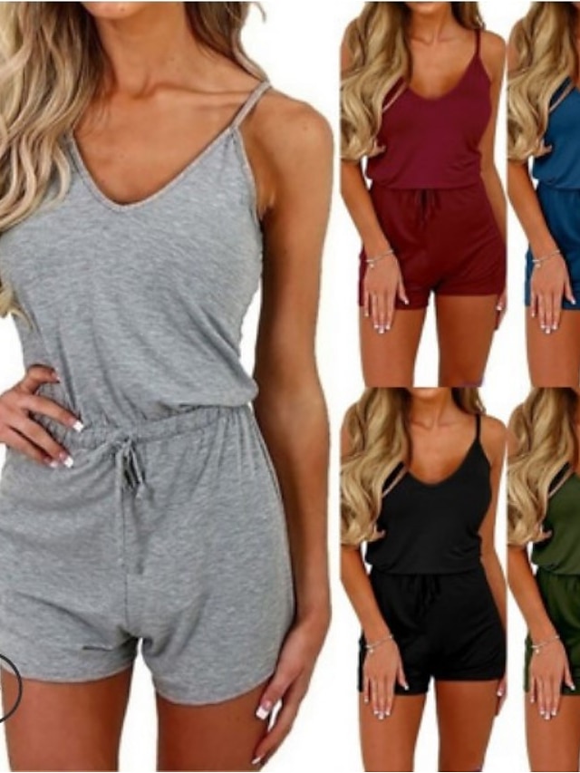  Women‘s  lace-up jumpsuit shorts  solid color sleeveles sshorts women‘s casual jumpsuit