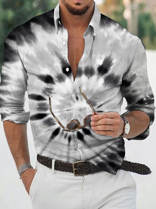 Mens Clothing Mens Shirts | Mens Shirt 3D Print Tie Dye Stand Collar Casual Daily 3D Print Button-Down Long Sleeve Tops Casual F