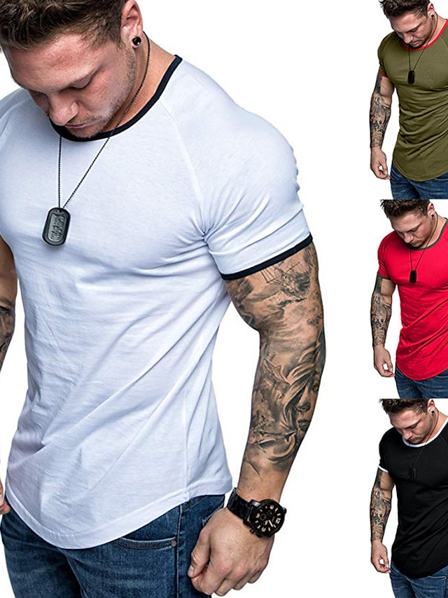  Men's T shirt Tee Solid Color Crew Neck Casual Daily Short Sleeve Tops Sportswear Muscle Sports Green White Black / Summer