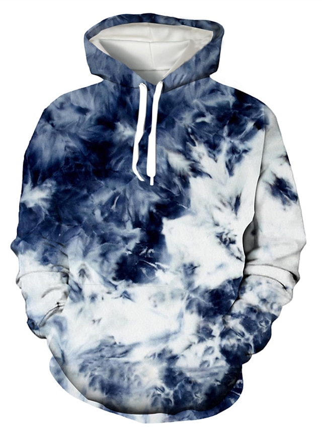  Męskie Bluza z Kapturem Bluza z kapturem Żółty Rumiany róż Niebieski Fioletowy Zielony Kaptur Graficzny Wzór tie-dye Nadruk Przednia kieszeń Codzienny Weekend Streetwear Druk 3D Moda miejska