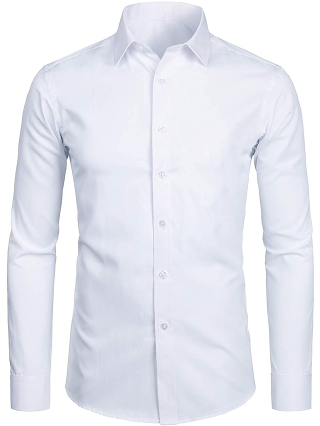  Men's Dress Shirt Button Up Shirt Collared Shirt Wine Black White Long Sleeve Plain Collar Wedding Work Clothing Apparel
