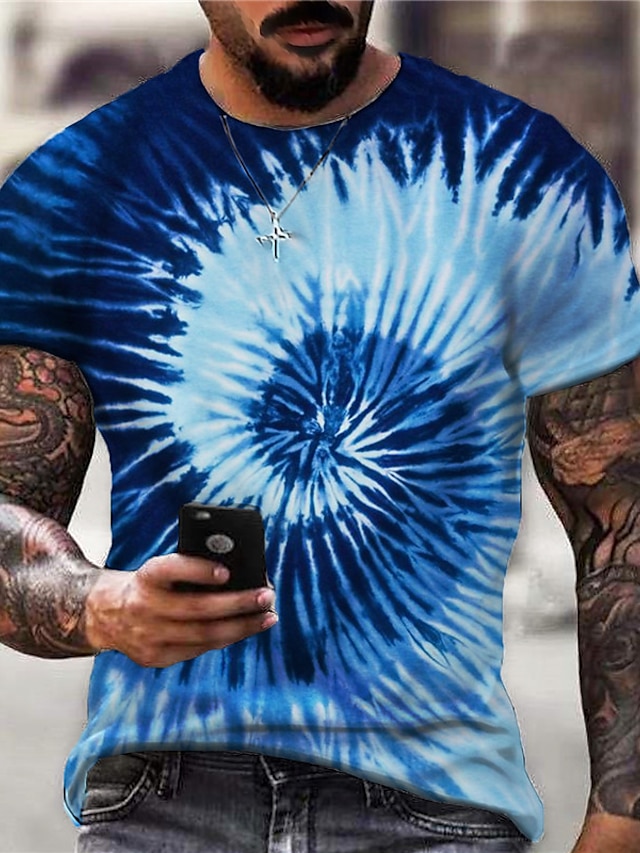 Men's Short Sleeve T-shirt Bitcoin Dye Print Tops Slim Fit Poker Crewneck Blouse 