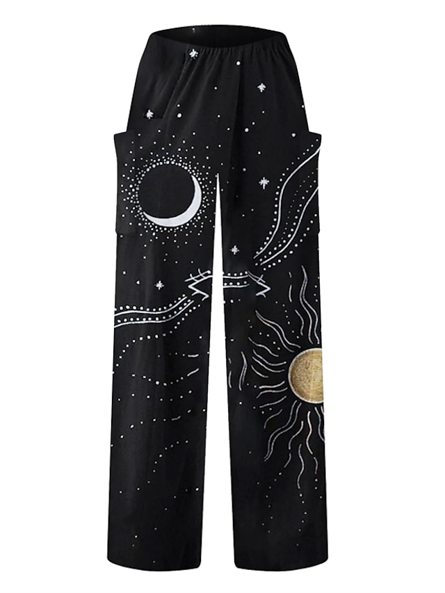 Womens Clothing Plus Size Collection | Womens Plus Size Wide Leg Chinos Pocket Print Galaxy Star Moon Space Casual Chino Casual 