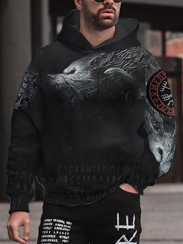 Mens Clothing Mens Hoodies & Sweatshirts | Mens Pullover Hoodie Sweatshirt Graphic Wolf Animal Print Sports & Outdoor Daily 3D P