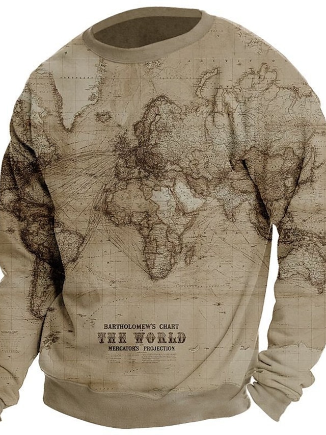 Mens Clothing Mens Hoodies & Sweatshirts | Mens Sweatshirt Pullover Map Graphic Prints Print Sports & Outdoor Casual Daily 3D Pr