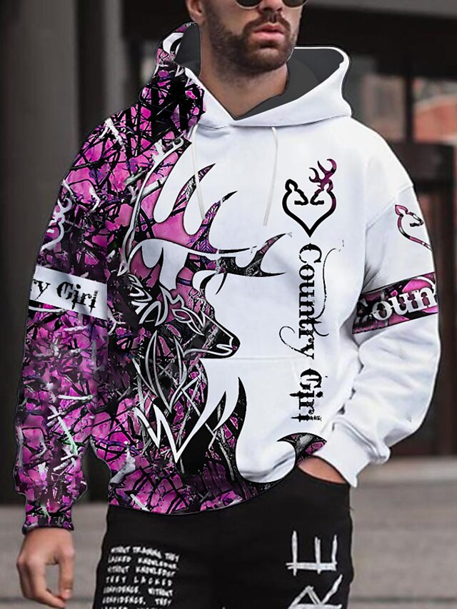 Mens Clothing Mens Hoodies & Sweatshirts | Mens Pullover Hoodie Sweatshirt Graphic Color Block Animal Print Hooded Sports & Outd