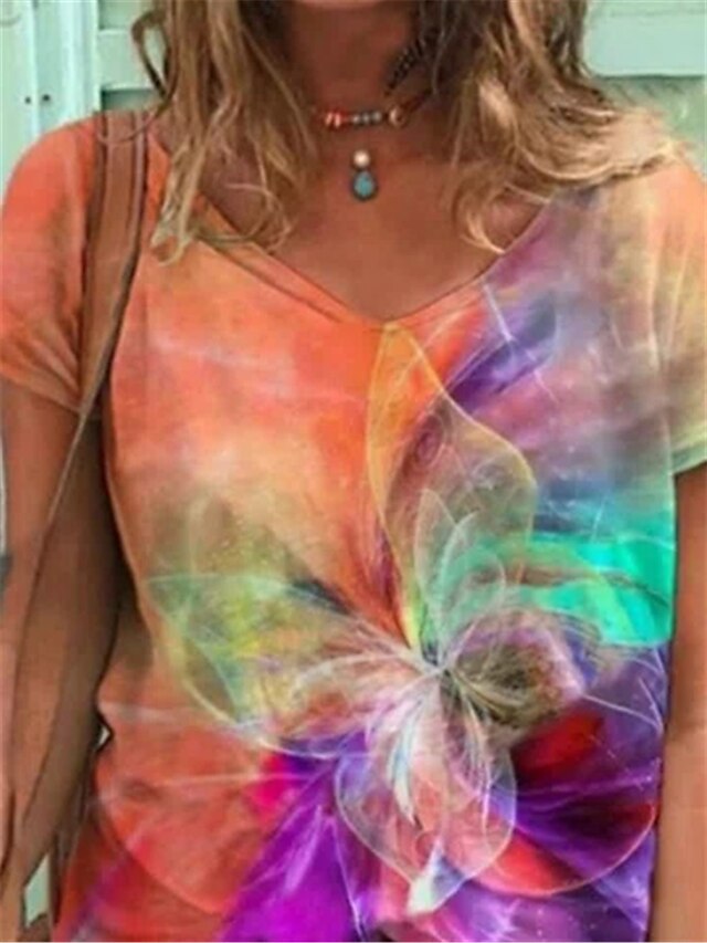 Womens Clothing Womens Tops | Womens Casual Daily Butterfly T shirt Tee Butterfly Short Sleeve V Neck Basic Tops Rainbow S / 3D 