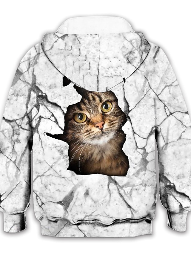 Baby & Kids Boys Clothing | Kids Boys Hoodie Long Sleeve White 3D Print Cat Animal Pocket Daily Indoor Outdoor Active Fashion Da