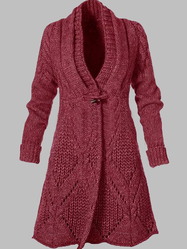  Women's Cardigan Sweater Jumper Cable Crochet Knit Knitted Solid Color V Neck Casual Daily Winter Fall Blue Red S M L / Long Sleeve / Chunky / Open Front / Regular Fit