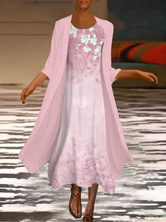 Women‘s Dress Set Two Piece Dress Midi Dress Green Blue Purple Pink