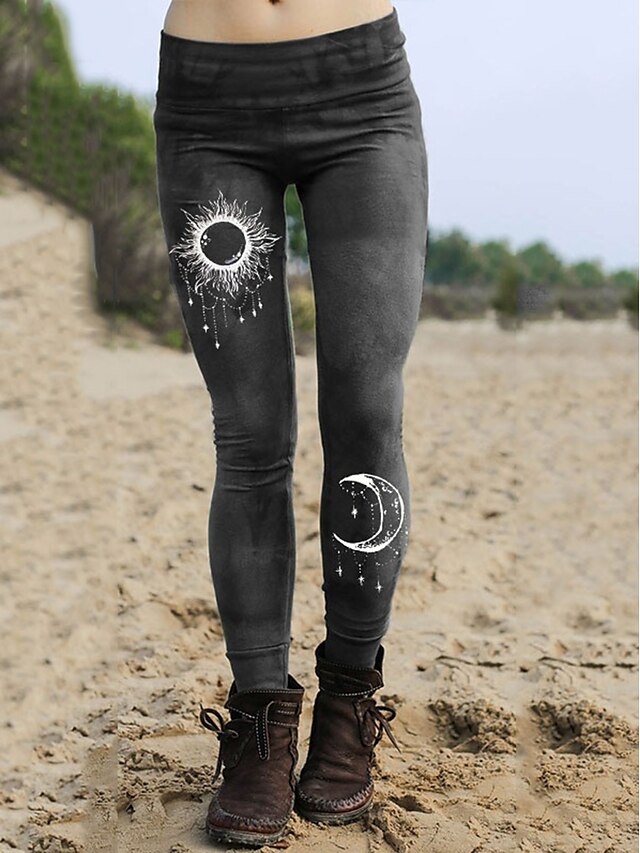 Women's Fashion Jeans Print Short Pants Casual Weekend Micro-elastic Moon Sun Comfort Mid Waist Green Blue Grey S M L XL XXL