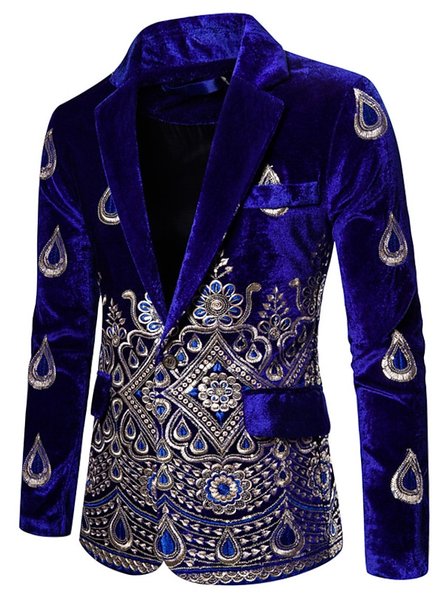  Мужской осенний блестящий пиджак для свадебной вечеринки, повседневный блестящий пиджак в стиле ретро, стандартный крой, с принтом черного вина, королевского синего цвета 2024