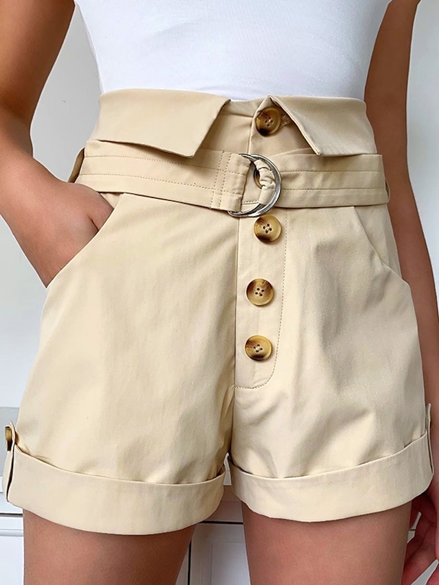 Womens Clothing Womens Bottoms | Womens Fashion Shorts Side Pockets Short Pants Casual Weekend Micro-elastic Plain Cotton Blend 