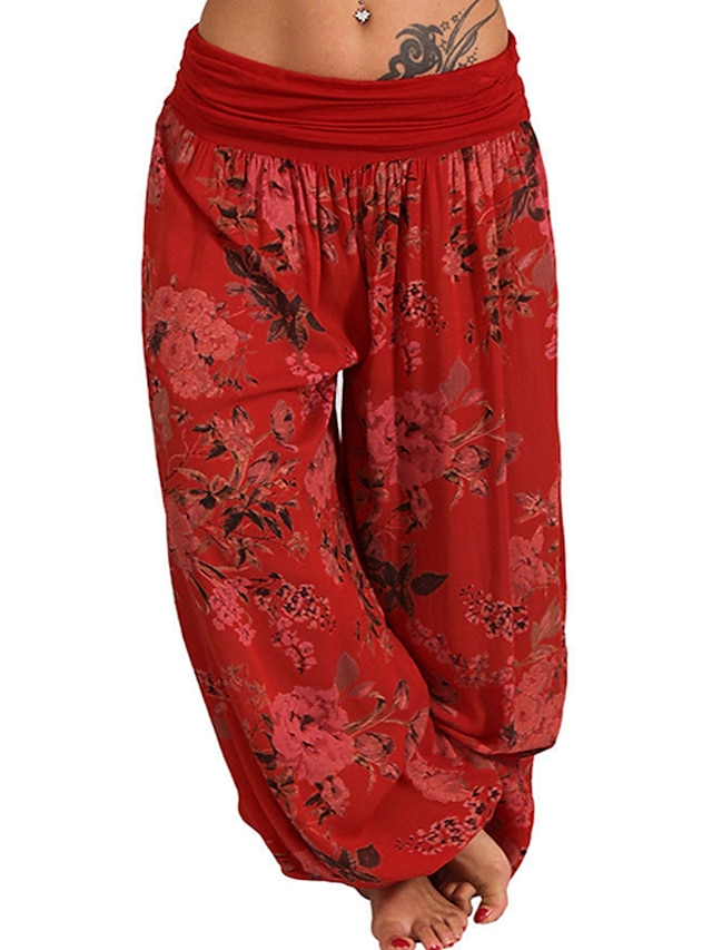 Womens Clothing Plus Size Collection | Womens Plus Size Harem Pants Print Floral Casual Harlem Pants Casual Daily Natural Full L