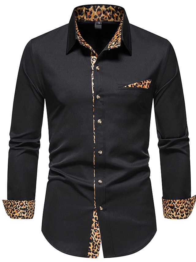 Mens Clothing Mens Shirts | Mens Shirt non-printing Leopard Plus Size Button Down Collar Daily Long Sleeve Tops Fashion White Bl