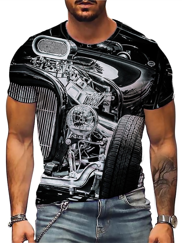  Bărbați Aparat Tricou Manșon scurt Tricou Tipărire 3D Rotund Cămașă Sport Modă Designer În aer liber Stradă Casual Argintiu Negru / Alb Negru / Gri Vară Îmbrăcăminte S M L XL XXL XXXL 4XL