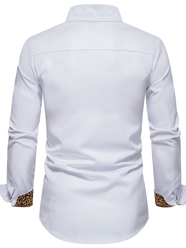 Mens Clothing Mens Shirts | Mens Shirt non-printing Leopard Plus Size Button Down Collar Daily Long Sleeve Tops Fashion White Bl