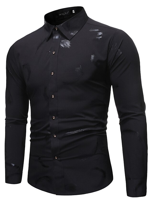 Mens Clothing Mens Shirts | Mens Shirt Floral Solid Colored Shirt Collar Daily Going out Long Sleeve Tops Basic Elegant Black Wi