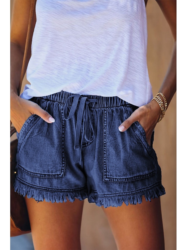 Womens Clothing Womens Bottoms | Womens Fashion Jeans Shorts Tassel Fringe Side Pockets Short Pants Casual Weekend Micro-elastic