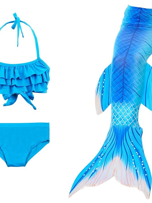  Enfants Fille Trois pièces Maillots de bain sirène Maillot de Bain Bikini Bikini Natation Le Jour des enfants Bloc de couleur Le style mignon Sexy Imprimer Maillots de bain 3-10 ans Eté Bleu