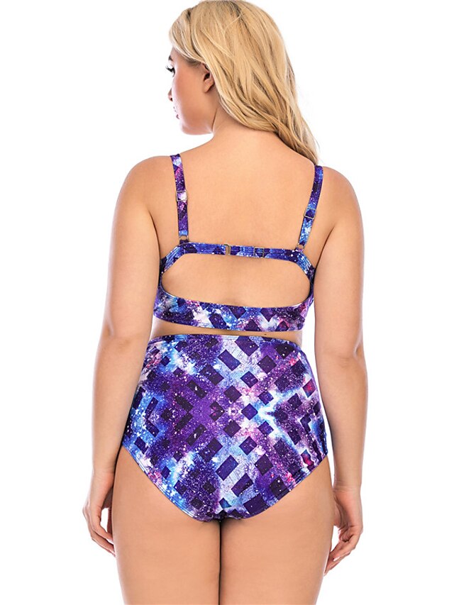 Womens Clothing Womens Swimwear | Womens Swimwear Bikini 2 Piece Plus Size Swimsuit Open Back Printing for Big Busts Galaxy Purp