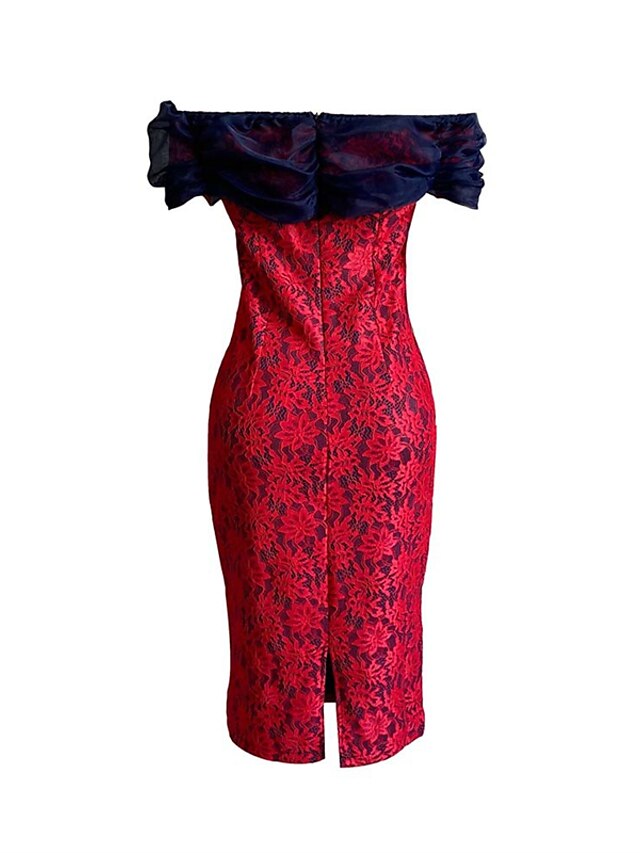 Womens Clothing Womens Dresses | Womens Bodycon Midi Dress Prom Dress Blue Purple Red Sleeveless Floral Mesh Lace Spring Summer 