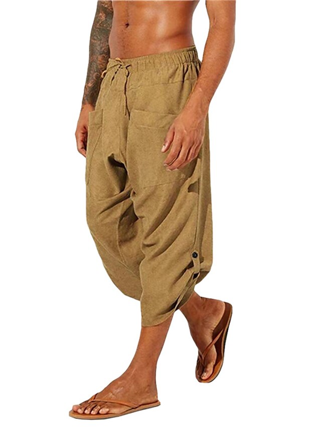 Mens Clothing Mens Bottoms | Mens Fashion Hip-Hop Bloomers Baggy Elastic Drawstring Design Front Pocket Calf-Length Pants Casual