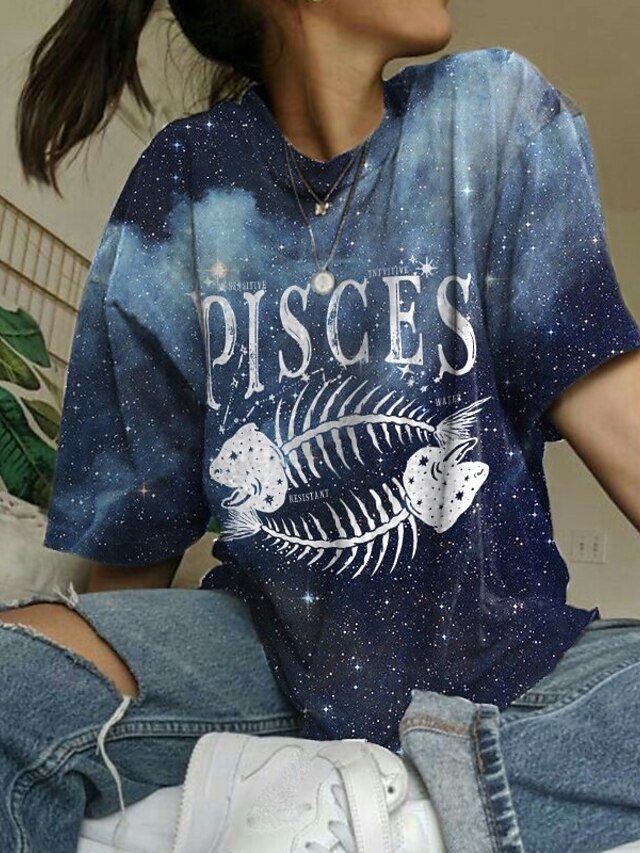 Womens Clothing Womens Tops | Womens Cartoon Galaxy Graphic Patterned Home Casual Daily Abstract Painting T shirt Tee Short Slee