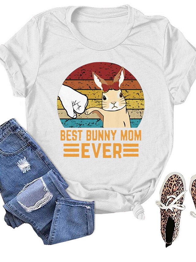 Womens Clothing Womens Tops | Womens Text Rabbit Animal Casual Weekend Easter Happy Easter Painting T shirt Tee Short Sleeve Pri