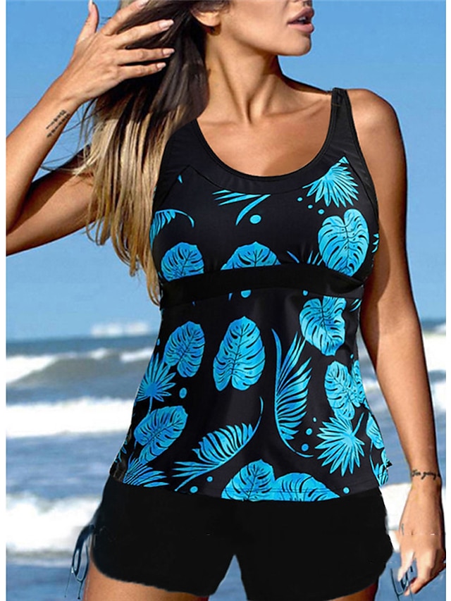Women's Swimwear Tankini 2 Piece Plus Size Swimsuit Open Back Printing ...