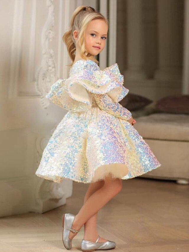 Kids Little Girls' Dress Sequin A Line Dress Wedding Performance Ruched ...