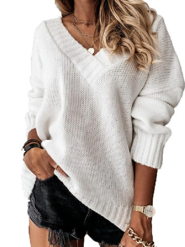 Women's Sweater Solid Color Casual Long Sleeve Loose Sweater Cardigans ...