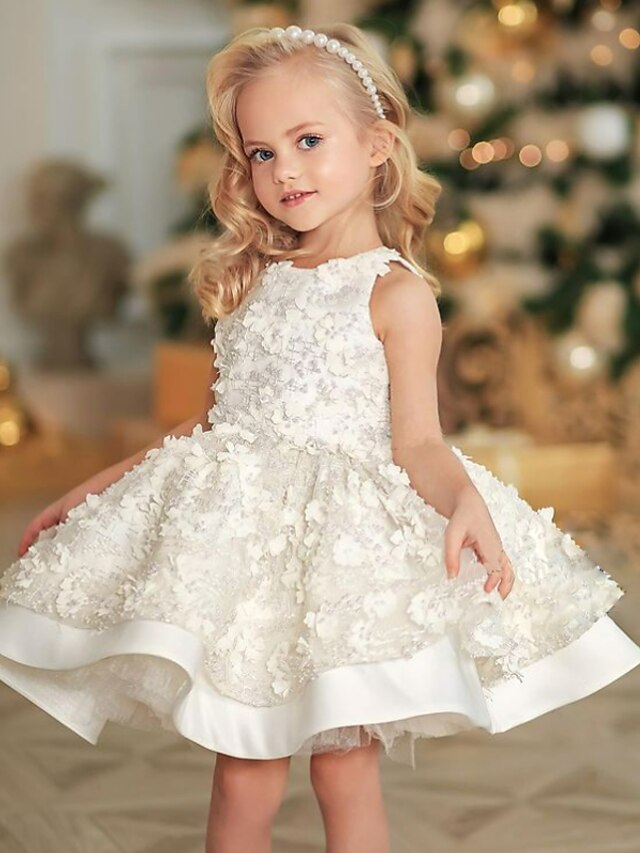  Kids Girls' Dress Floral Flower Sleeveless Special Occasion Birthday Lace Cute Princess Cotton Lace Knee-length Floral Embroidery Dress A Line Dress Summer 2-6 Years White