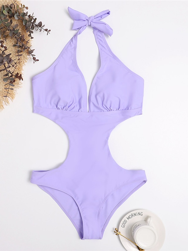 Womens Clothing Womens Swimwear | Womens Swimwear One Piece Monokini Bathing Suits Normal Swimsuit Open Back Cut Out Pure Color 