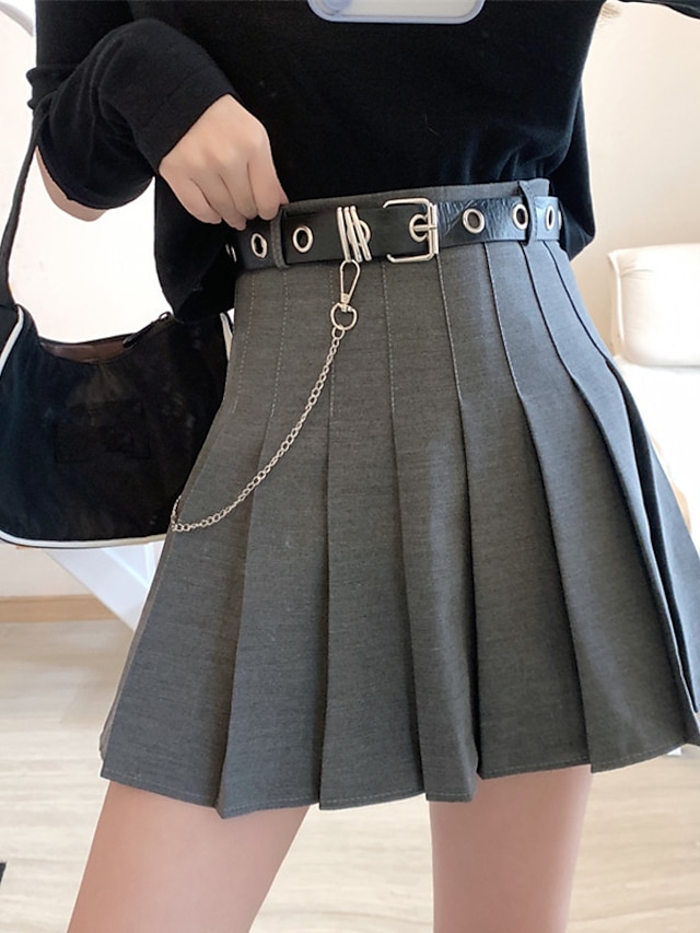 Womens Clothing Womens Bottoms | Womens Preppy Short Skirts Homecoming Casual / Daily Solid Colored Pleated White Black Gray S M